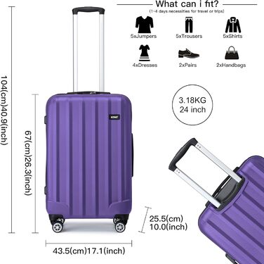 Чохол-валіза з ABS-пластику, трьохсекційний, з 4 колесами та замком, Violett (M)