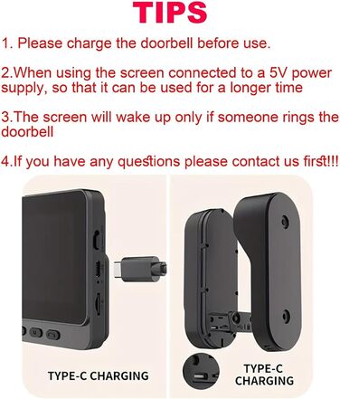 Відеодзвінок з камерою 1080P HD, бездротовий, водонепроникний IP65, дисплей 4.3