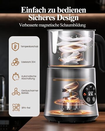 Електричний спінювач молока 5 в 1 - автоматичний спінювач молока з великим об'ємом, для гарячого та холодного молока, для капучино, лате, гарячого шоколаду, 500 мл, миється в посудомийній машині