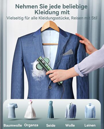 Jack & Rose Дампфглеттер: портативний праска-парогенератор для подорожей, 1000W, 110-240V, 2-в-1, зелений