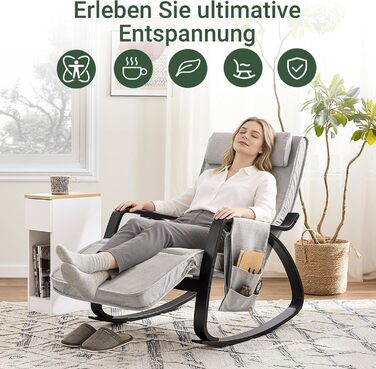 Крісло-гойдалка SoBuy з м'якою оббивкою, підголівником та регульованою підніжкою, сіре - FST20-HG