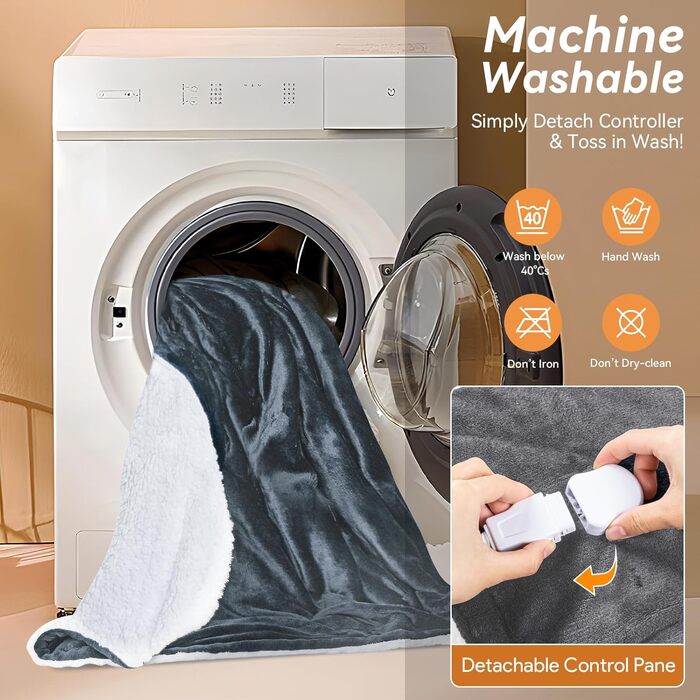 Електрична гріюча ковдра 160x130 см з автовимкненням, 9 режимів нагріву та таймером. Захист від перегріву, пральна, тепла ковдра для дому та офісу сірого кольору 160x130 см