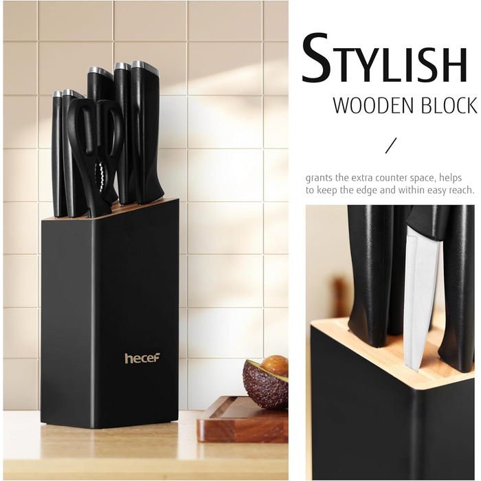 Набір кухонних ножів 7 предметів з бруском, нержавіюча сталь, кухонні ножі з кухонними ножицями, чорний, для професійних кухарів та поціновувачів