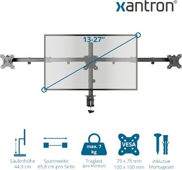 Кріплення для монітора Xantron® ECO-E62 (3 монітори) - 17-32 дюйми, VESA 75x75/100x100, для плоских та вигнутих моніторів, з монтажним комплектом