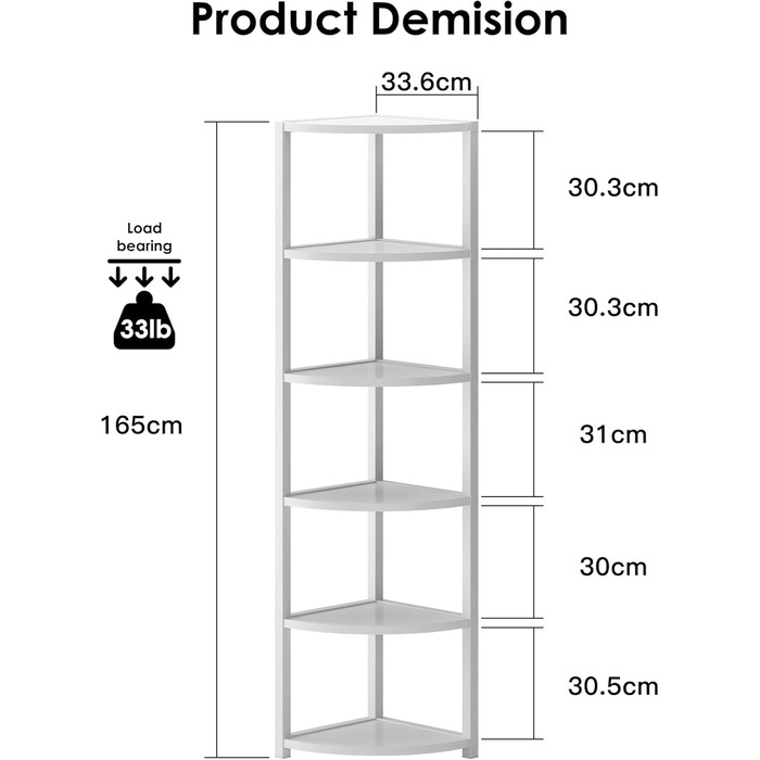 Стеллаж кутовий SoGESFurniture з 6 полицями, стелаж-лесенка, полиця для зберігання, полиця для квітів у вітальню, спальню, офіс, індустріальний дизайн, 34x34x165 см (Білий)