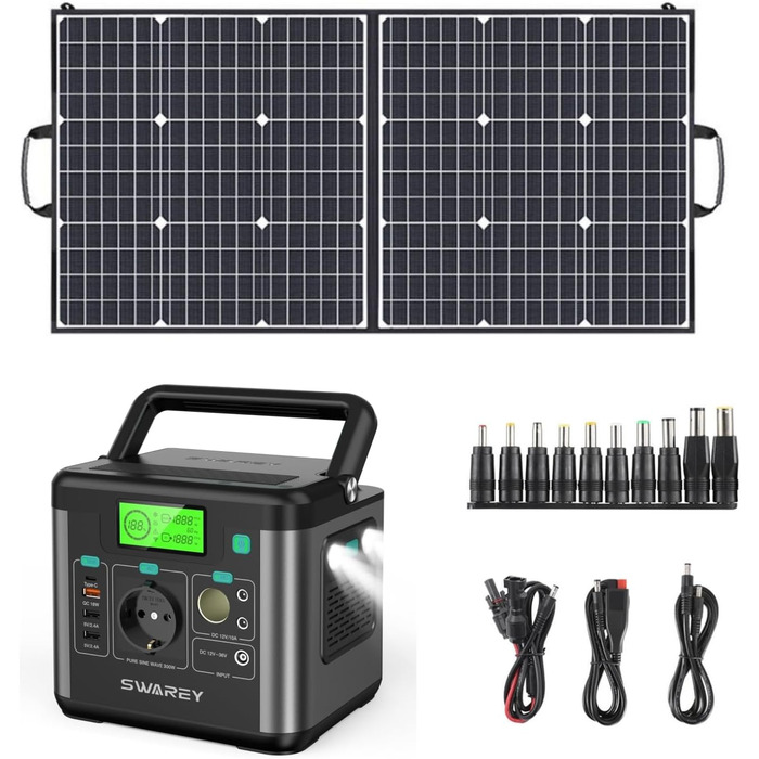 Портативна електростанція, сонячний генератор 300W (пікова 600W), USB-C 65W, для кемпінгу та подорожей
