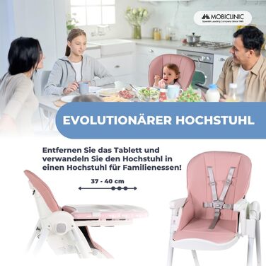 Дитячий стільчик для годування Mobiclinic® Kids, складаний, трансформується в стільчик для малюків, Simba, ремінь з 5 точками кріплення, колеса з гальмом, знімний піднос, текстиль знімний та пральний, зелений (рожевий)