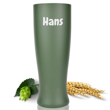 Термокухоль для пива Milu Weizenbierglas 500 мл, нержавіюча сталь, оливково-зелений (з гравіюванням) - подарунок для чоловіків, тата. Зберігає холод до 7 годин, придатний для миття в посудомийній машині