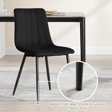 Обідні стільці для вітальні, кухні та спальні. М'які стільці з підлокітниками та металевими ніжками, оксамитова сидіння (Чорний, набір 6 шт.)