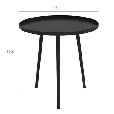 Outsunny Side Table Garden, Атмосферостійкий садовий стіл з піднятим краєм, Сталевий балконний стіл, Круглий журнальний столик 20 кг з навантаженням, Ø40x50H см, Диванний столик для відкритого критого балкона Тераса чорний