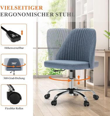 Офісний стілець Refined Living без підлокітників, комп'ютерний стілець на роликах, ергономічний, до 113 кг (Блакитний)