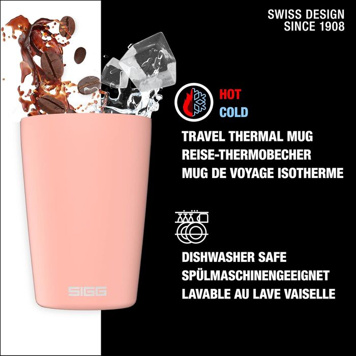 Кавова чашка SIGG Neso Pure Ceram з Tritan-кришкою, нержавіюча сталь 18/8, 0.3L/0.4L, миється в посудомийній машині, BPA-free, рожевий колір (0.3L)