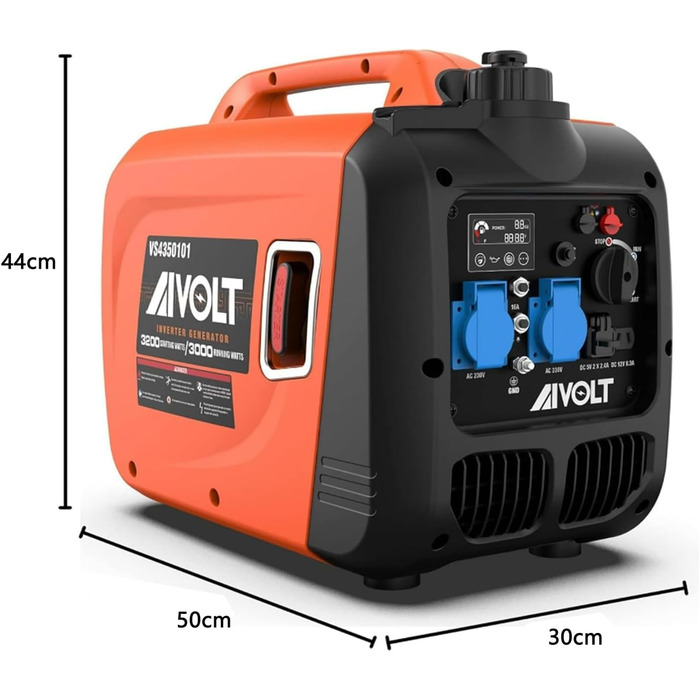 Інверторний генератор AIVOLT 1400W: бензиновий, тихий, для кемпінгу, фестивалів та дому. 2 USB, 12V DC та 230V розетки (3200W пікова потужність)