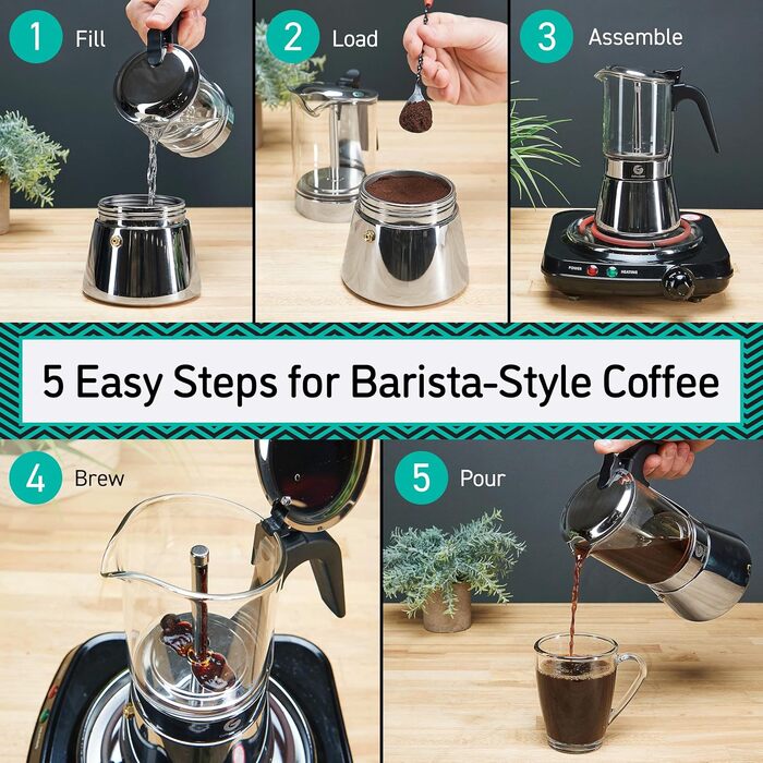 Кавоварка Espresso Gator для плити, мока-кавоварка з прозорого скла, 9 чашок (450 мл), нержавіюча сталь, 4 чашки/200 мл