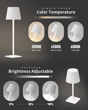 Стійка LED лампа LuminexDesigns бездротова з акумулятором 5200mAh, диммування, IP54, для дому та саду, 3000K/4500K/6000K, білий