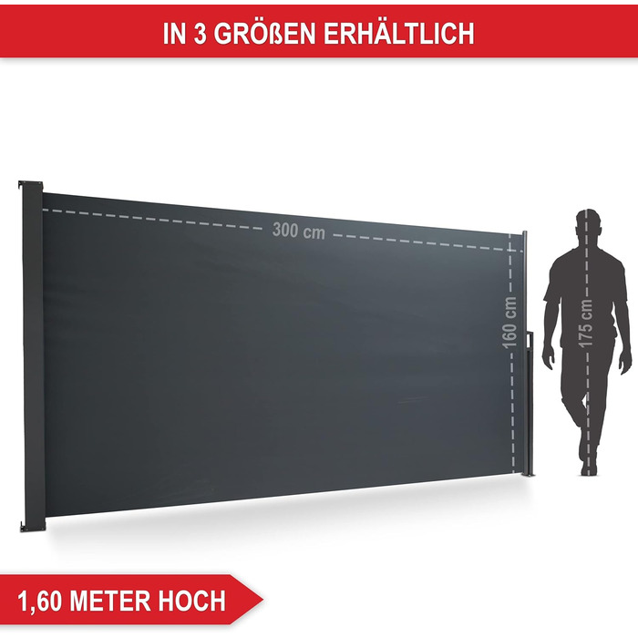 Розсувна бокова маркіза ONBEST 160x300 см – захист від сонця, вітру та сторонніх поглядів для тераси, балкона і саду
