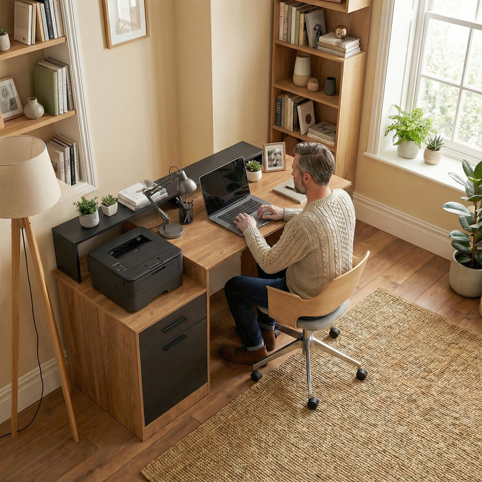 Комп'ютерний стіл з місцями для зберігання та полицями, сучасний письмовий стіл для офісу та кабінету, 140 см, дуб