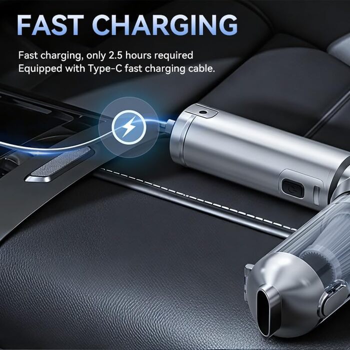 Акумуляторний ручний автомобільний пилосос HOVIN, потужність 24000Па, 3 режими роботи, для авто, дому та диванів, сріблясто-фіолетовий