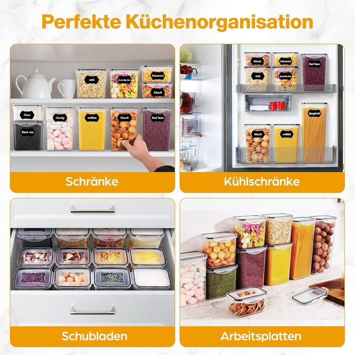 Набір контейнерів для зберігання продуктів YASHE 24 шт. з кришкою, герметичні, BPA-free, для сухої їжі, мюслі, борошна та цукру