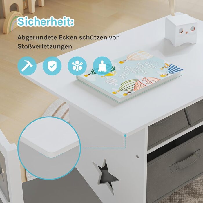 Дитячий набір меблів WOLTU: стіл та 2 стільці з ящиками для зберігання, дерев'яний, сіро-білий