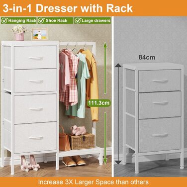 Комод 111 см з 4 висувними ящиками з тканини, полиця для одягу, білий комод для спальні, вітальні, передпокою, шафа для одягу, подарунок, 30T x 76.5B x 111H см (4 ящики), білий