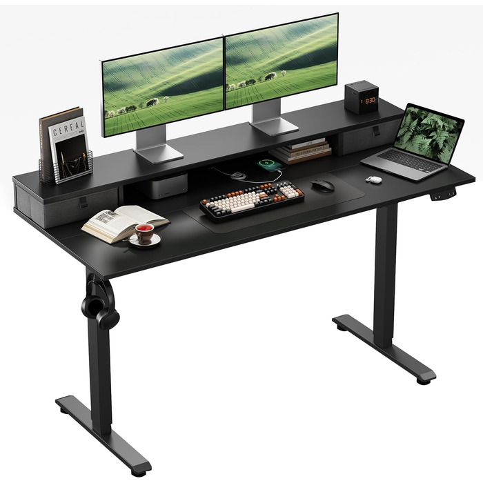 Регульований за висотою стіл Klicelor з двома ящиками, електричний, для офісу та дому, 160 x 60 см