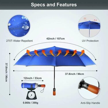Автоматична парасолька YumSur, вітрозахисна, легка, компактна, складна, N-дизайн, посилений дах, автоматичне відкриття/закриття, для ділових поїздок або літніх весільних подарунків (Blue02)