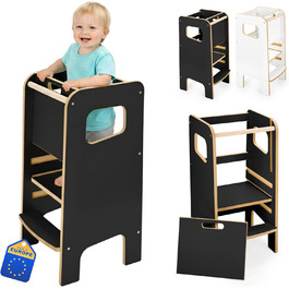 Дитячий навчальний стільчик Монтессорі з перекладиною – білий кухонний помічник, підставка для малюків, безпечна та надійна, з фіксатором, регульована висота, улюблець батьків, сучасний та стійкий Model 4 - Білий (Model 4 - Чорний)