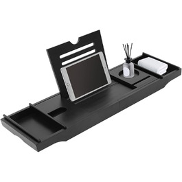 Підставка для ванни з бамбука Czurachel, чорна, регульована (75-111 см), стіл для ванни, піднос для туалетних аксесуарів, бритв та електронних пристроїв