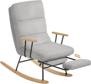 Крісло-гойдалка SONGMICS HOME з дерева каучука, з флісовою оббивкою, регульована спинка, до 160 кг, сірий (LYY016LJ01)