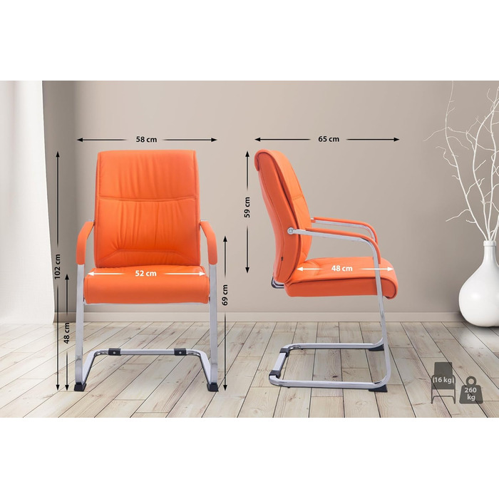 Стілець барний Anubis I помаранчевий, штучна шкіра, до 260 кг, з підлокітниками та захистом підлоги