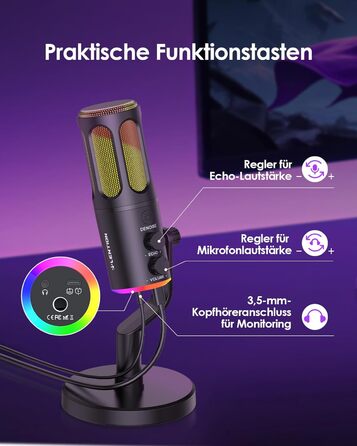 USB мікрофон LENTION: конденсаторний мікрофон для геймінгу, стримінгу, подкастів та караоке. Підходить для ПК, Mac, PS5, PS4, телефону. Plug & Play, кардіоїдний, з USB кабелем 1.8м