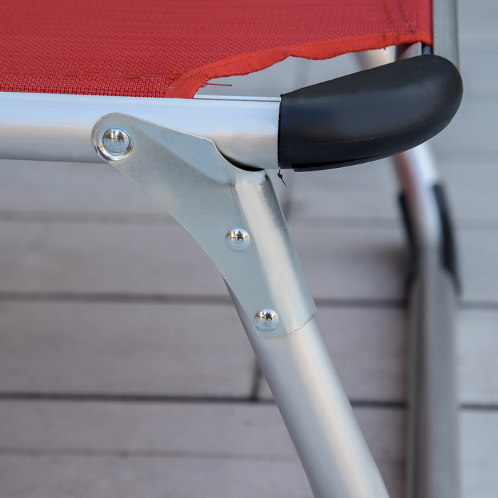 Outsunny Sun Lounger Садовий шезлонг 5-позиційний регульований складний ергономічний з сіткою червоний 165 x 60 x 76 см для відпочинку на свіжому повітрі