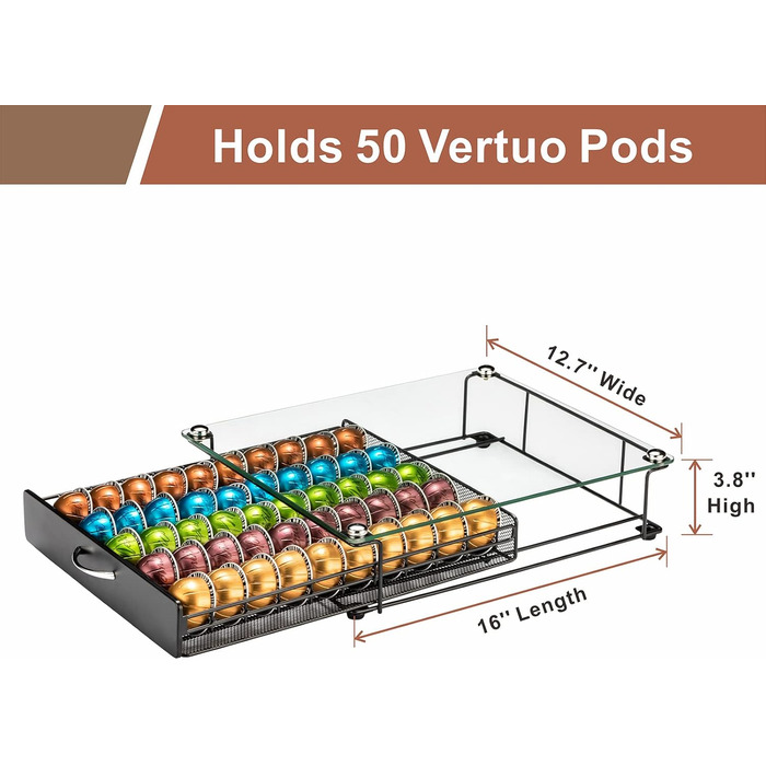 Тримач для капсул Vertuo Rice Rat для Nespresso Vertuo, 50 капсул, чорний, скляний, прозорий