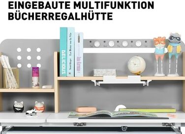 Регульований по висоті дитячий письмовий стіл з книжковою шафою, відкидним столом, висувними ящиками та гачками
