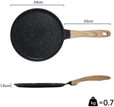 Сковорода для крепів та млинців JEETEE 24 см з антипригарним покриттям, ручка з бакеліту, сумісна з усіма плитами, без PFOA, сіра