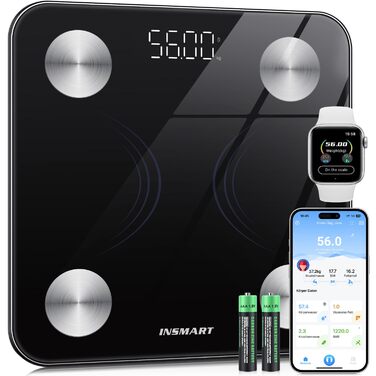 Цифрова вага для людей з Bluetooth, ваги-аналізатор складу тіла: вимірювання жиру, ІМТ, м'язової маси, пульсу, води, білка, ваги кісток, BMR