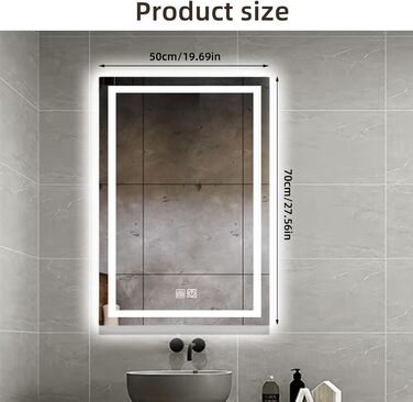 Дзеркало для ванної кімнати з підсвіткою LED, з 3 колірними температурами та функцією проти запотівання. Сенсорне керування. Підходить для готелів, вітальні, спальні.