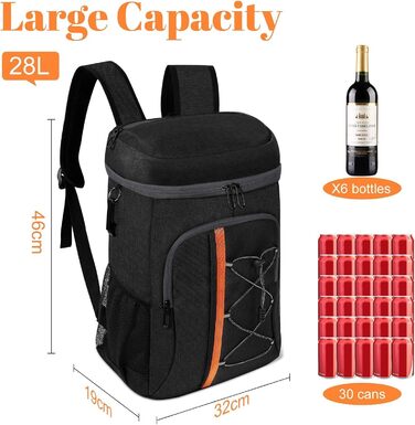 Терморюкзак 28L, чорний: для пікніка, відпочинку, риболовлі та роботи