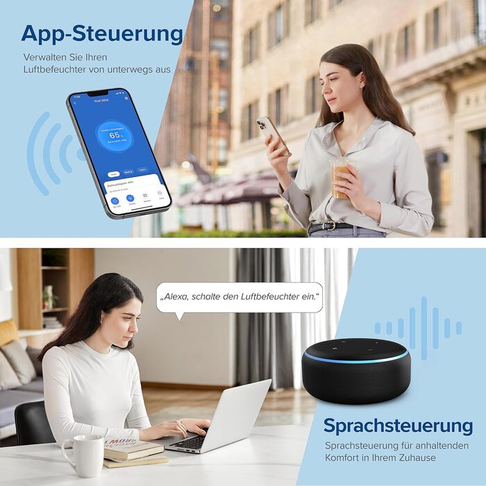 Зволожувач повітря Levoit Smart для спальні та дитячої кімнати, 3 л, кремовий. З сенсором вологості, тихий (20 дБ), з обертовою насадкою 360° для рослин.