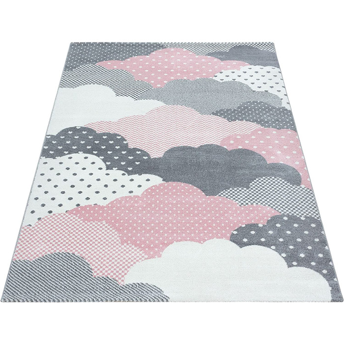 Дитячий килимок з ефектним малюнком у вигляді хмар, прямокутної форми, рожевого і сірого кольорів, простий у догляді, для дитячої, ігрової, дитячої кімнат, Розмір (80 х 150 см)