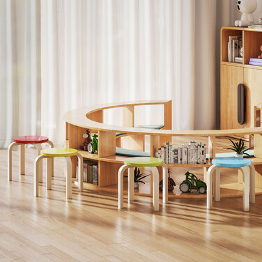 4 бархатисті табурети з фетровими накладками на ніжках, виготовлені з березової фанери, пофарбовані у різні кольори