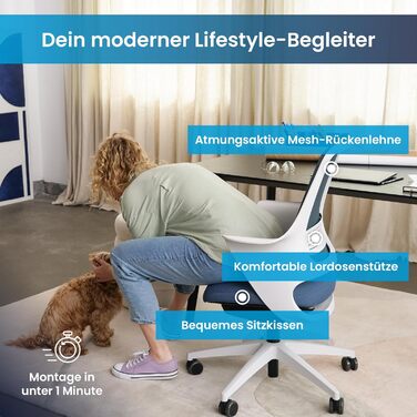 Ergotopia WellBack: Ергономічне крісло для офісу та дому, Made in Germany, з підтримкою попереку та синхро-механізмом, білий каркас, сірий колір