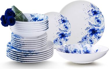 Набір посуду Konsimo Combi на 12 персон BASIMA Modern Plate Set 36 предметів Столовий сервіз - Сервіз та набори посуду - Комбінований обідній сервіз 12 персон - Сімейне обслуговування - Барвистий посуд Посуд (синій/білий, 36 предметів)
