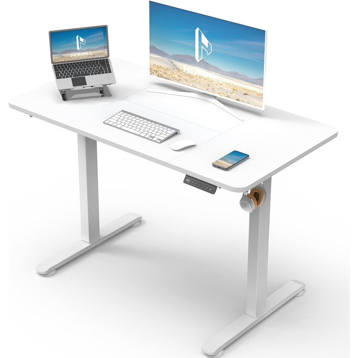 Регульований стіл Homall 100x60 см з USB-портом, комп'ютерний стіл для дому та офісу, ергономічний (білий)
