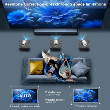 Міні-проектор Video-Beamer 4K/1080p Full HD з Wi-Fi 6, Bluetooth 5.2 та автоматичною корекцією трапеції. Підходить для Android, Netflix, PS5, HDMI, USB.