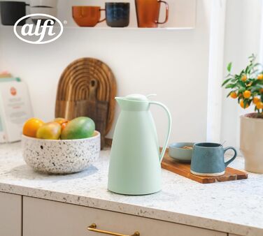 Термос Alfi ECO 1.0л з термоізоляційним скляним вкладишем, кришкою з поворотним механізмом та зручною кнопкою, для зручного наливання однією рукою, ідеальний для кави та чаю, BPA Free (М'ятно-зелений)