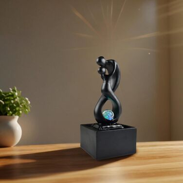 Кімнатний фонтан Zen'Light Amor чорного кольору з LED-підсвічуванням - сучасний декор, знімний елемент, закритий цикл, ротова куля, 31x14x14 см