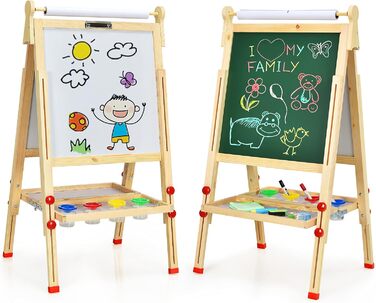 Дитяча дошка LIFEZEAL: регульована висота, двостороння (Whiteboard & крейда), з аксесуарами, для дітей від 3 років