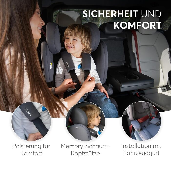 Автокрісло KikkaBoo 9-36 кг i-PASS, група 1/2/3, 1 рік - 12 років, i-Size, чорне